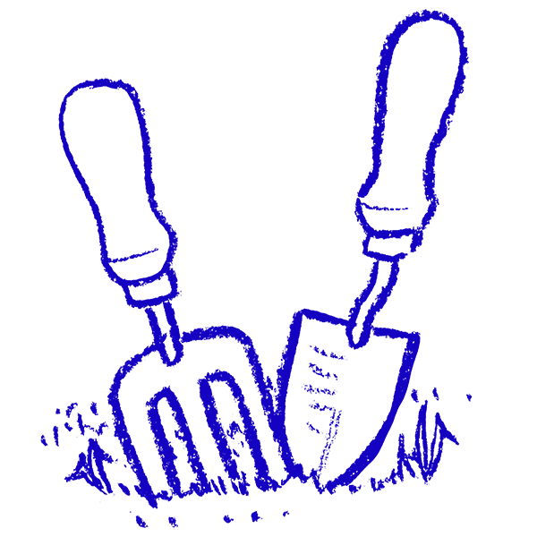 A trowel and fork illustration